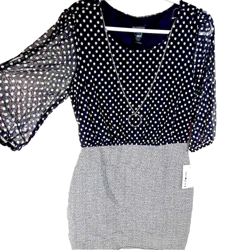Mini abito vintage Y2K Enfocus trasparente a pois taglia 14P nero bianco grigio nuovo con etichette - Foto 13 di 19