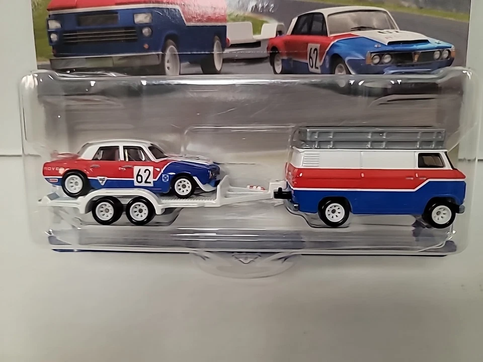 Camión de transporte Hot Wheels Premium 1970 Rover P6 Grupo 2 Rally Hauler Team Foto 3 de 4