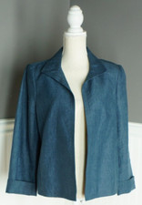 Talbots 100 Linen Blazer Jacket Open Front Lined Blue 10 Women's