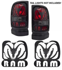 Fits Dodge Ram 1994-2001 Black Textured Tail Light Covers Ram Logo Left + Right