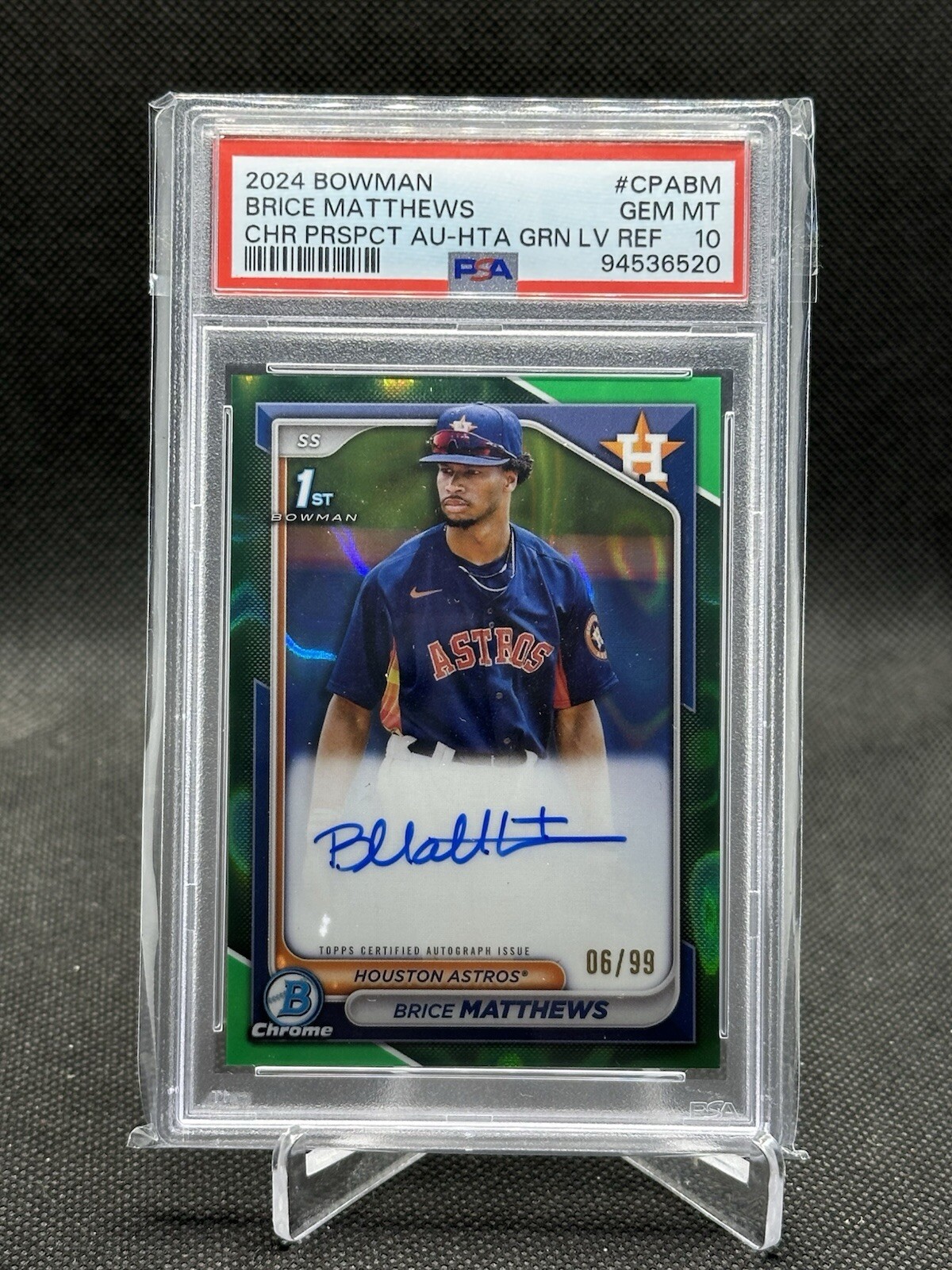 2024 Bowman Chrome Brice Matthews 1st AUTO PSA 10  Green Lava Refractor #'d /99