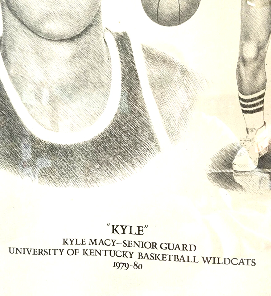 Univ of Kentucky Baloncesto Wildcats Kyle Macy Sr Guardia Impresión Artística Enmarcada 1979 Foto 2 de 4