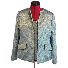 Kasper Metallic Blue & Black Blazer & Tank Top Women Petite Size 12P 2-Piece Set