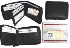 Leather RFID wallet Men's zip around leather 2 billfolds 7 card ID change in Box