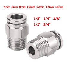 4 to 16mm Stainless Steel Male Stud Push In Fit Pneumatic Fitting Connector Hose