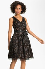 NEW ELIZA J  V-Neck Sequin Fit & Flare LACE  DRESS  SIZE 4 $198 BLACK NORDSTROM