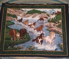 Great wild running horses fabric material sewing panel large size 34x45" nature