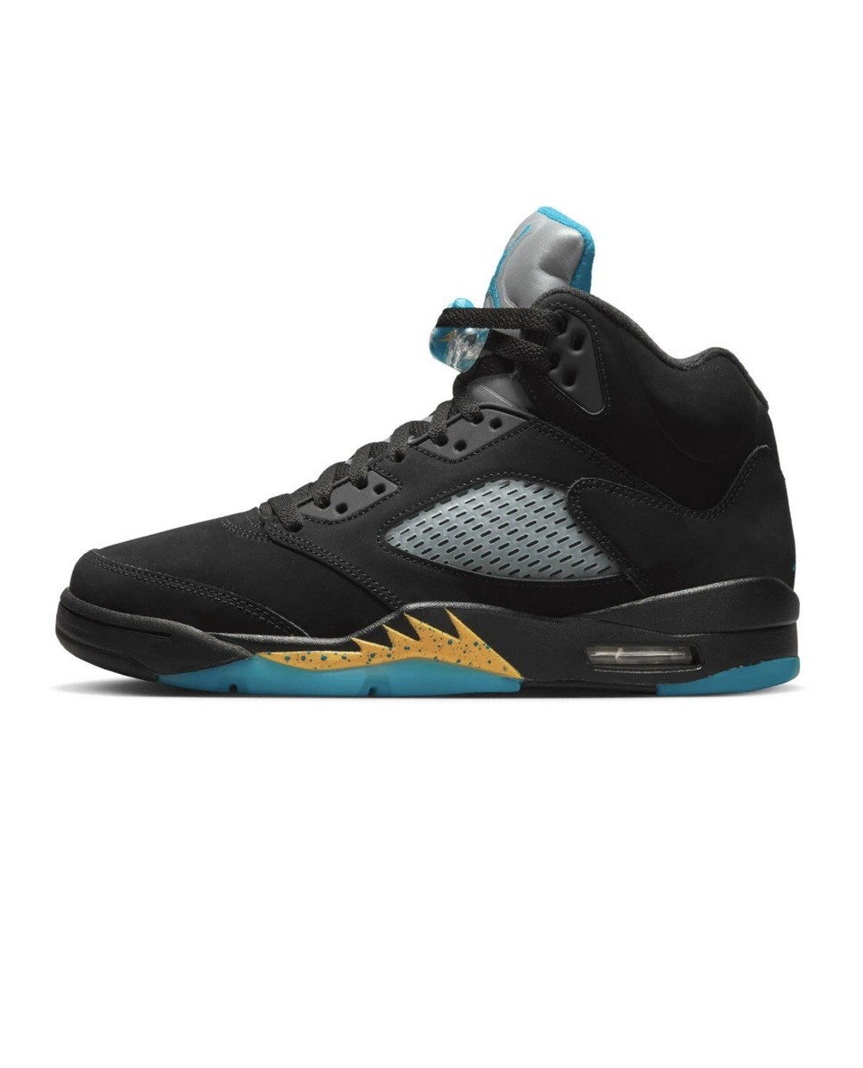スニーカー Nike Air Jordan 5 Retro BLACK/AQUATONE/TAXI DD0587-047 Nike Men's Air Jordan Retro V 5 Aqua Black Taxi Aquatone