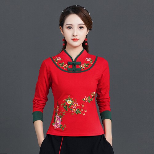 Ladies Floral Embroidery Shirt Chinese Traditional Tops Ethnic Button  Blouse sz | eBay