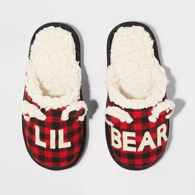 kids buffalo plaid slippers