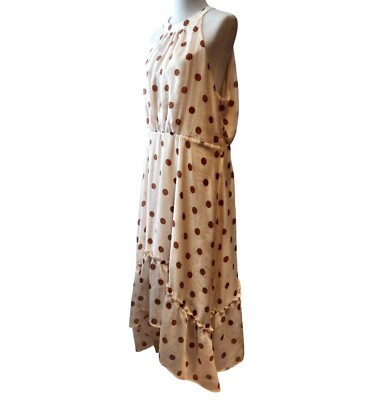 Estelle Womens Sz 2X Cream Brown Polka Dot Ruffle Asymmetric Hem Dress No  Belt | eBay