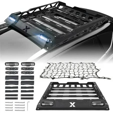 Universal Roof Rack Cargo Basket +Cargo Net LED Light Bars For Car SUV Truck Van