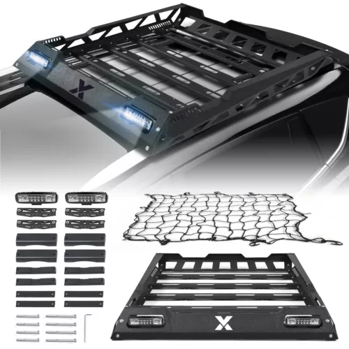 Universal Roof Rack Cargo Basket +Cargo Net LED Light Bars For Car SUV Truck Van