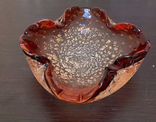 Cuenco de Colección Murano Rojo Argento Amberina Vidrio Soplado Borde Enrollado - Imagen 7 de 7