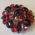 Pink Red Rhinestone Vintage Brooch Pin Teardrop Round Stones Silver Tone 2 Inch