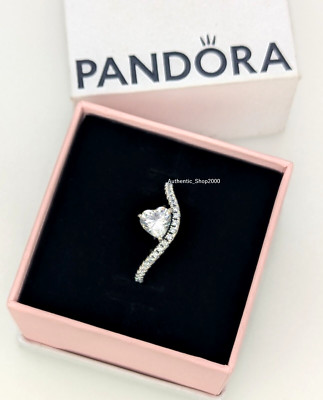 NEW 100%  Authentic PANDORA  Timeless 925 ALE Wavy Pave Heart Ring 193661C01