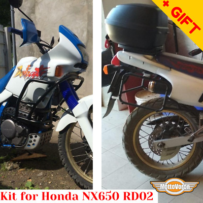 For Honda NX650 RD02 Dominator Crash bars Side carriers Pannier rack Kit, Bonus