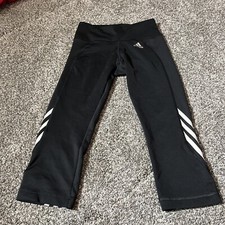 Ladies Climalite ADIDAS Black 3 Stripe Crop Leg Track Bottoms -Small