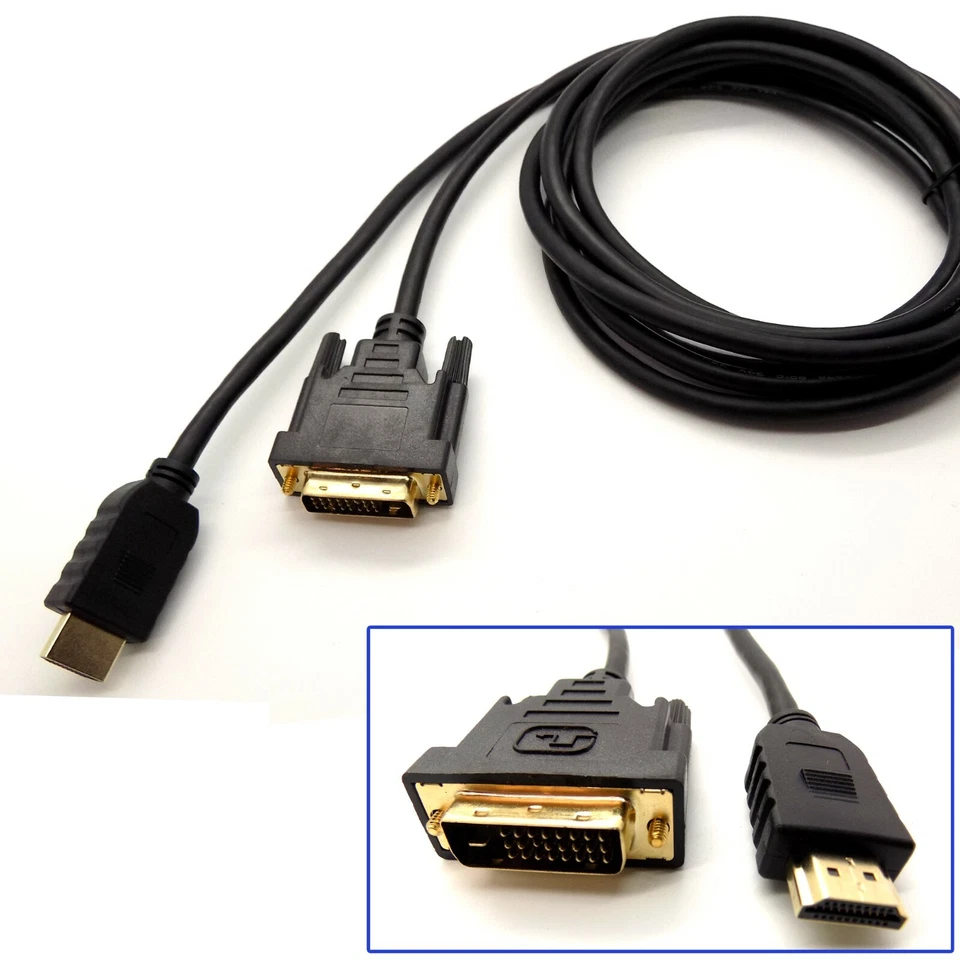5m DVI to HDMI Cable DVI-D 24+1 Pin Male HDMI Male Digital Lead PC to HD TV LCD - Image 4 of 4
