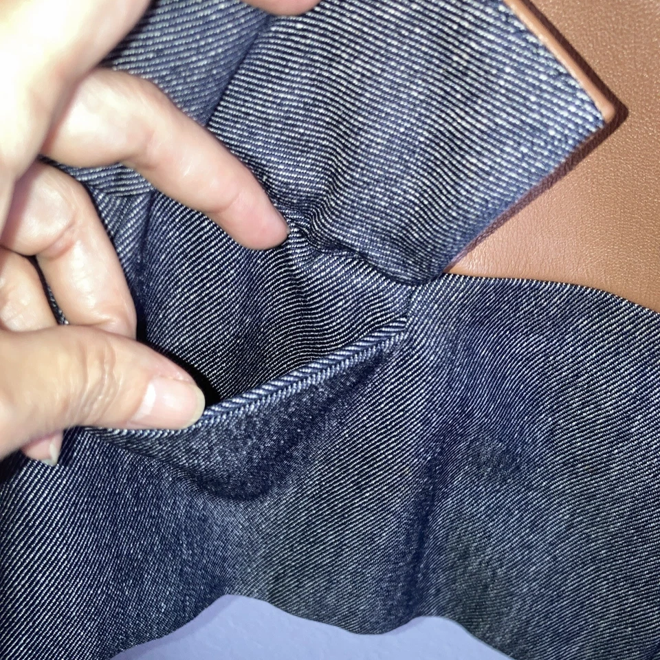 Blazer Douglas Hannant Diseñador Negro Denim Cuero Genuino Seda Lana Mujer Talla 6 Foto 4 de 4