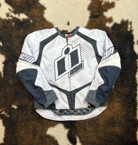 Icon Mens L White & Gray Overlord Padded / Insulated Motorcycle Riding Jacket @D - Afbeelding 1 van 13