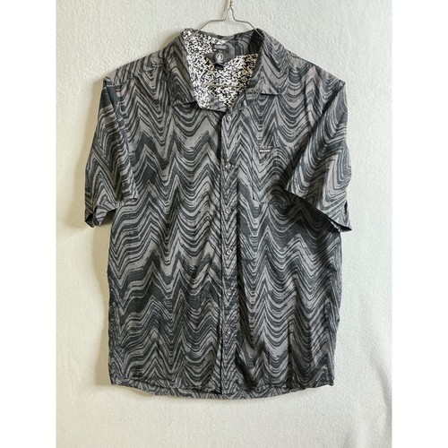 Volcom Button Up Men's Large Modern Fit Short Sleeve Wave Print - Picture 2 of 9