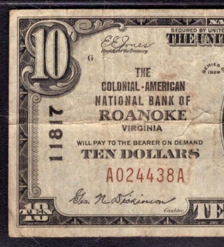 1929 $10 COLONIAL AMERICAN NATIONAL BANK NOTE ROANOKE VIRGINIA PCGS VF 25 - Picture 3 of 3