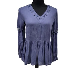 Womens XSmall Laced Vneck Top Flowy Peplum Hem Boho Chic Free Spirit Peasant 