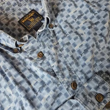Woolrich Shirt Mens XL Blue Fish All Over Print Check Outdoors