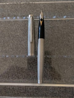 Vtg Sterling Silver Grid Platinum Fountain Pen 14k F Nib