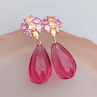 14x23mm Red Quartz Teardrop Cz Pave Stud Dangle Earrings Women Gift