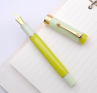 Jinhao 100 Fountain Pen, Acrylic Resin, Extra Fine Nib, Yellow Green & Gold Trim