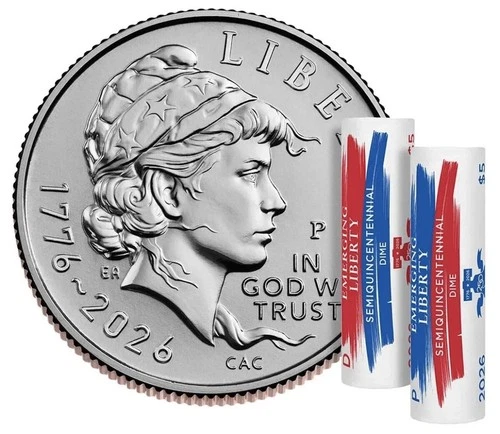 2026 Semiquincentennial P & D Emerging Liberty Dime 2-Roll set  (Pre-Sale)
