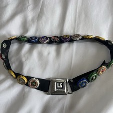 Vintage Seatbelt Buckle Bottle Cap Rubber Adjustable Belt Black 34.5” Y2K