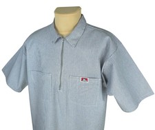 Ben Davis Mens Gray White Striped Shirt Cotton Blend Short Sleeve Workwear Sz XL
