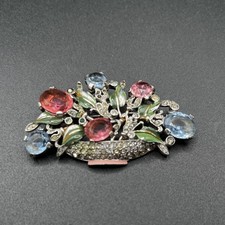 Trifari Alfred Philippe Rare Enamel Glass Flower Basket Brooch Vintage Signed