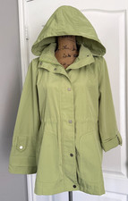 Fog by London Fog Trench Raincoat Detachable Hood Roll Tab Sleeve Green M