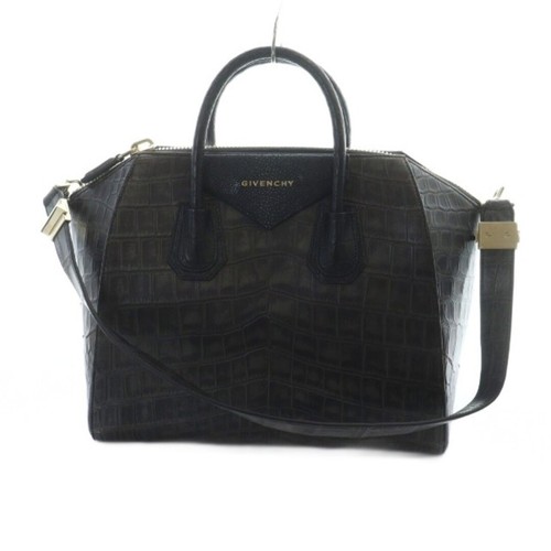 Givenchy Antigona Handbag Croco Embossed Leather Black Used From Japan