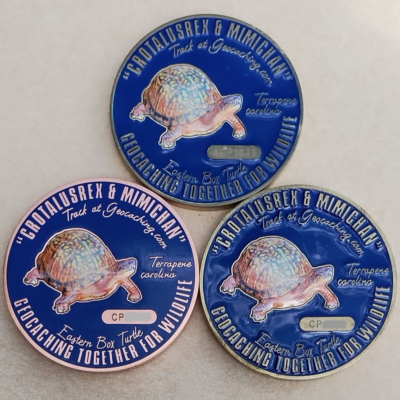 CrotalusRex and Mimichan Geocoins & Sample Geocoin - Activated & Adoptable
