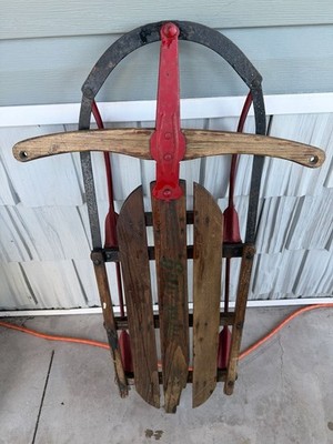 Vtg  snow King  Wood Sled by American Acme Co.Rustic Winter Decor 35 