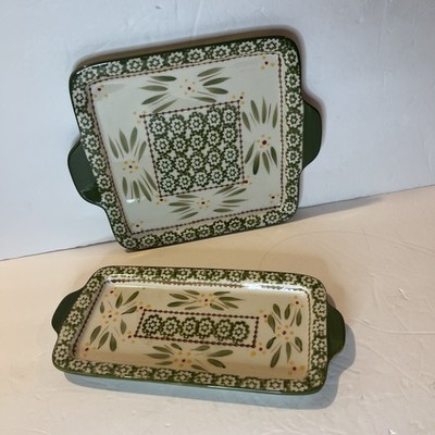 TEMPTATIONS BY TARA OLD WORLD SERVING TRAY CERAMIC GREEN 8x8 Small