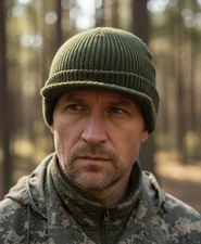 Army Green Billed Cap Knit Beanie Visor Winter Hat Radar Military Tactical Brim