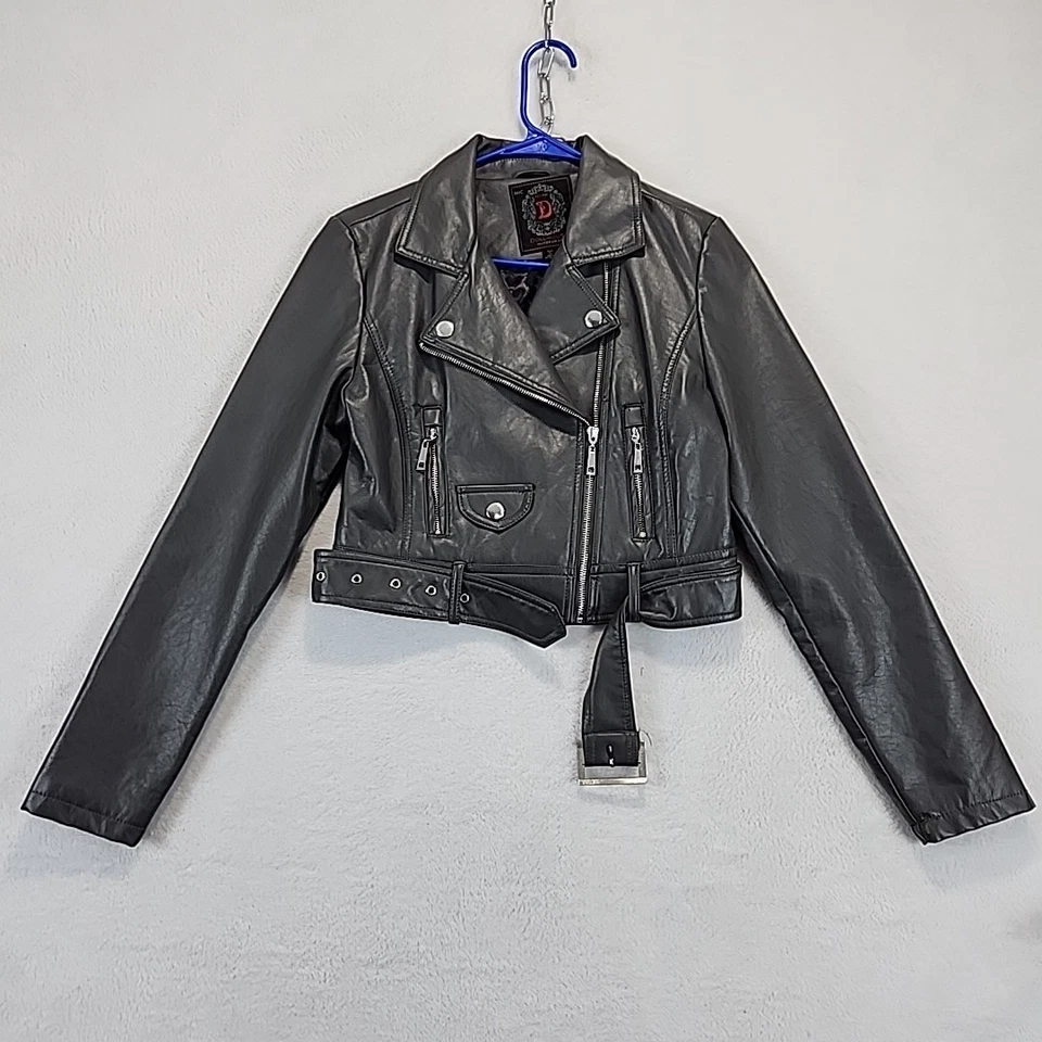 Dollhouse Gray Faux Leather Motorcycle Biker Jacket Women's Small Grunge Rocker - Image 2 of 4