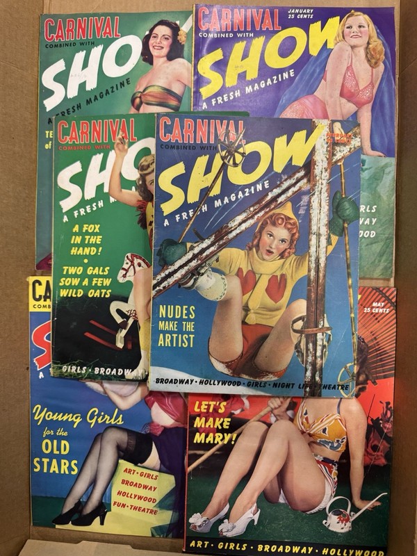 Lot of 6 Vintage Carnival Combined with Show Magazines 1940-1942 Pin Up WWII