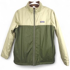 Patagonia Boys Reversible Sherpa Fleece Jacket L 12 Olive Full Zip