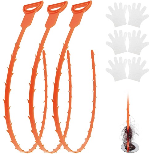 3-Pack Hair Drain Cleaner, 20 Inch Snake Tool for Tubs, Showers & Kitchen Sin...