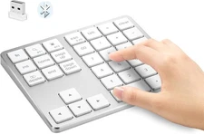 Bluetooth & 2.4G Number Pad, Rechargeable Wireless Numeric Keypad, Silver 