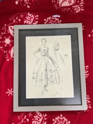 Vintage,Rare Art Print ,  FRAMED MOUNTED FASHION , In Pencil , GIVENCHY