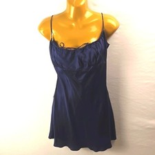 Victoria's Secret PINK Spaghetti Strap Y2K Baby Doll Blue Satin Slip Dress Sz S