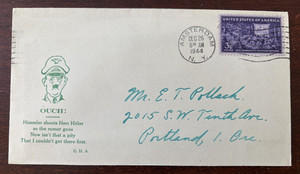 WWII Patriotic Cover 1944 George Abel tribes hill New York Hitler G.H.A.